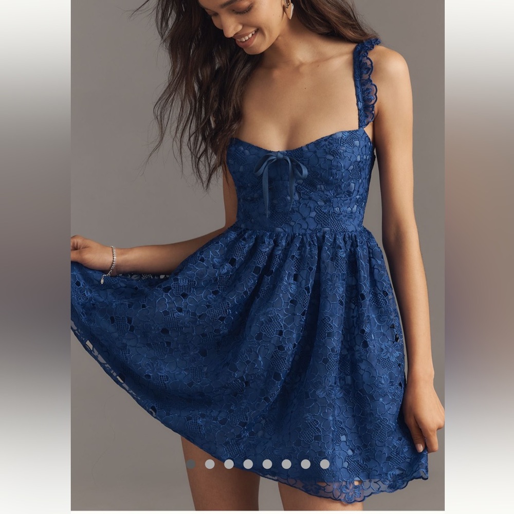 By Anthropologie Sleeveless Sweetheart Lace Mini Dress in Blue NWT
